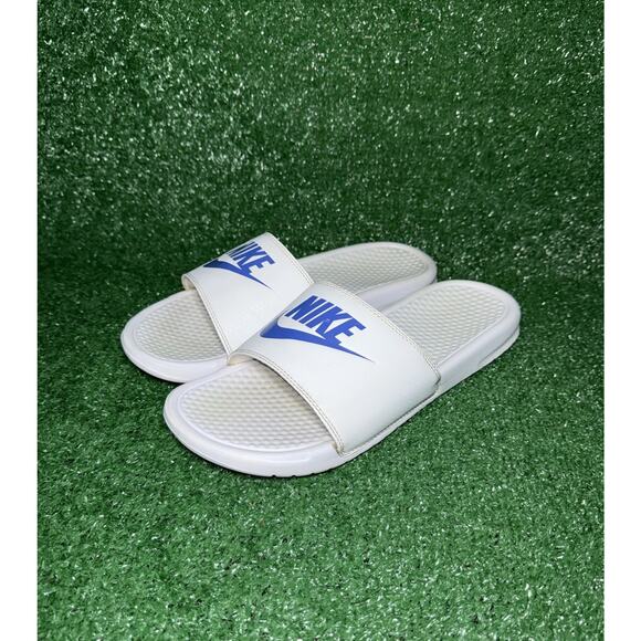 Nike Benassi JDI Slides Beach Gym Mens Size‎ 12 343880-102 White/Blue Sandals - Picture 3 of 8